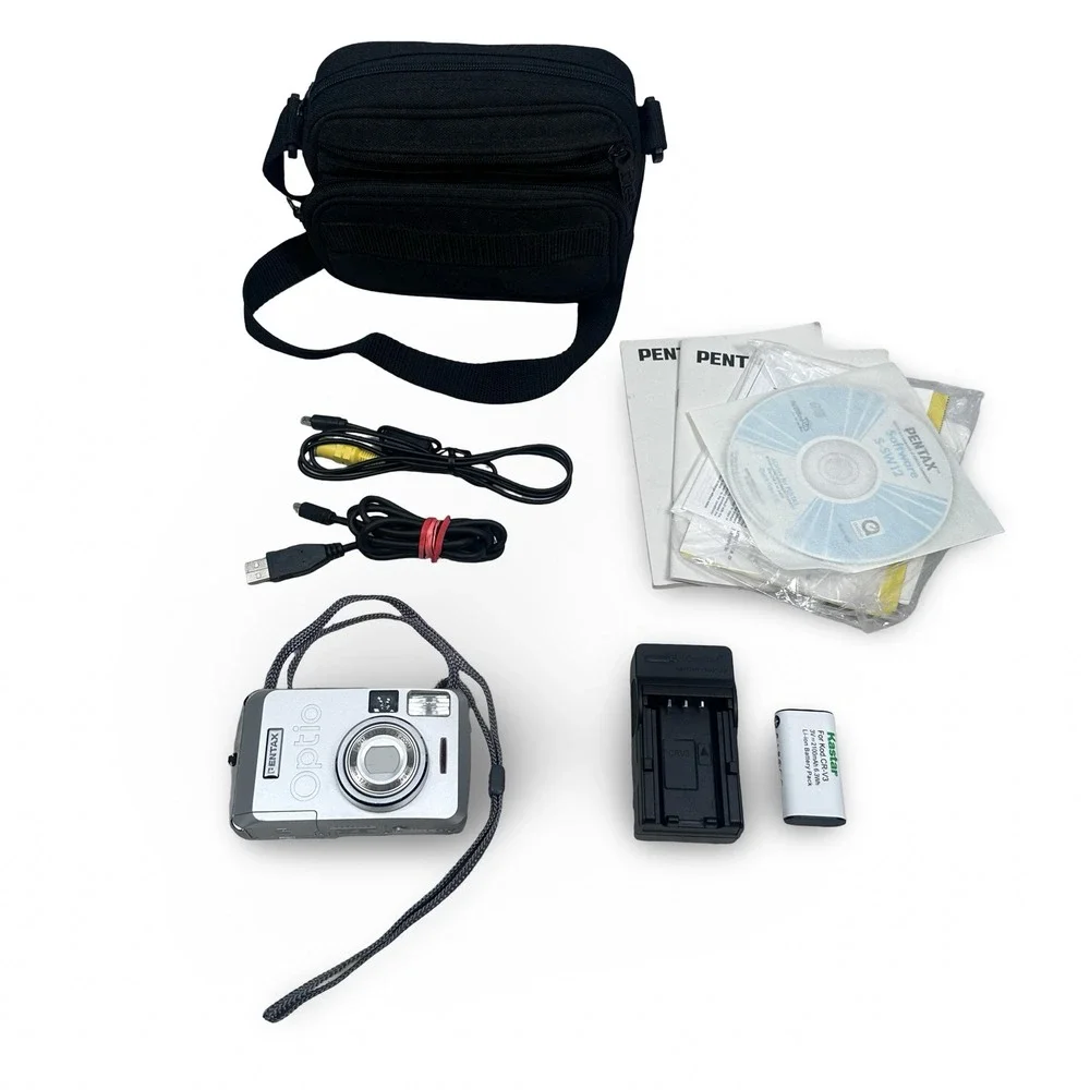 Pentax Optio 33LF Digital Camera 3.2MP 3x Zoom Silver Gray Swivel LCD Bundle